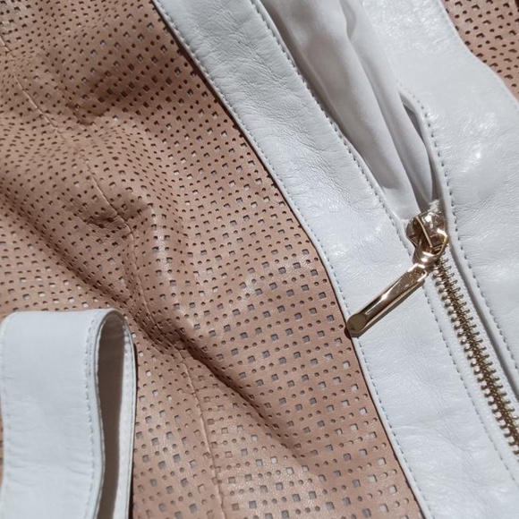 WHITE HOUSE BLACK MARKET 3/4 Sleeve Perforated Leather Jacket - Picture 7 of 11